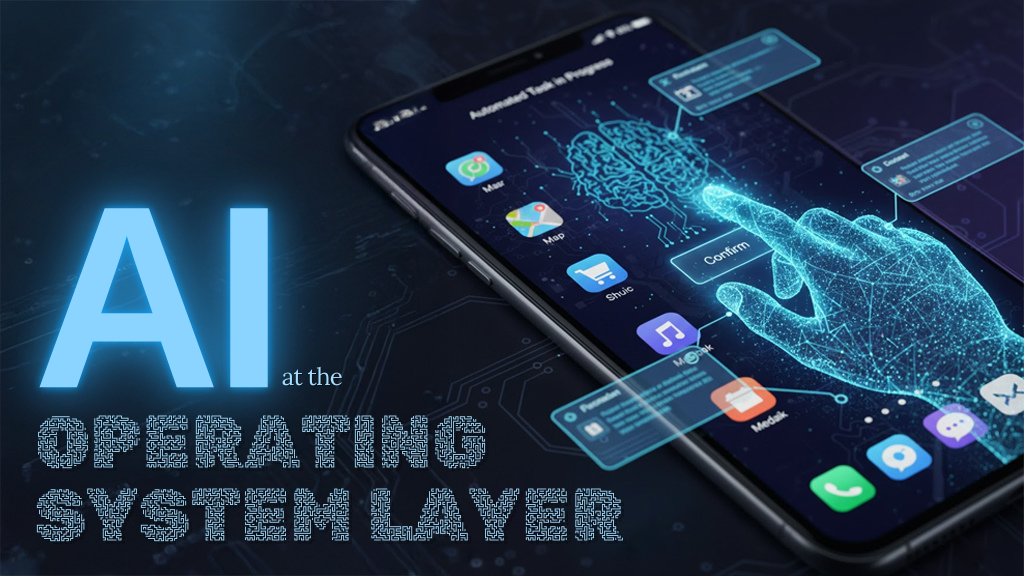 AI-enabled smartphone interface where system-level intelligence interprets user intent and coordinates actions across multiple apps.